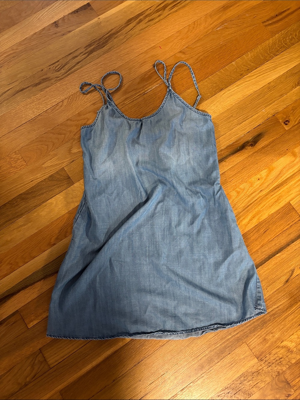 Chambray Spaghetti-Strap Denim Mini Dress - Light Blue